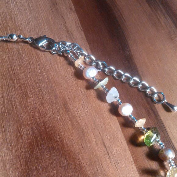 Freshwater Pearl and Multi Gemstone Stainless Steel Necklace - Picture 5 of 9